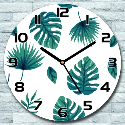 Produktbild von Wanduhr aus Glas Rund fi 30 Tropische Blätter Quarz Deko Schlafzimmer Büro