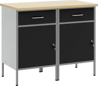 Produktbild von Werkstattschränke 2 Stk. Schwarz und Grau Holzwerkstoff Stahl, Werkbänke DesignMöbel Neu
