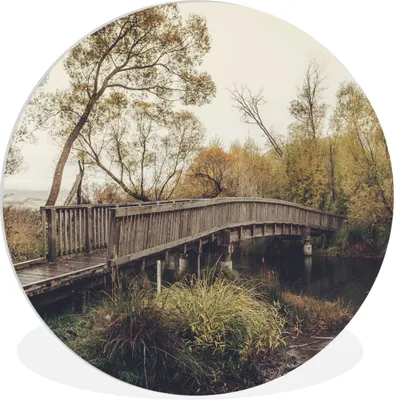 Produktbild von MuchoWow® Rundes Wandbild - Runde Bilder Herbst - Brücke - Bäume Ø 60 cm Kreis Wanddekoration Kunststoff - Wandkreis - Wandschmuck - Wand Kreis - Das Schlafzimmer - Die Bilder - Wandmalerei - Kunst für das Haus - das Plastik