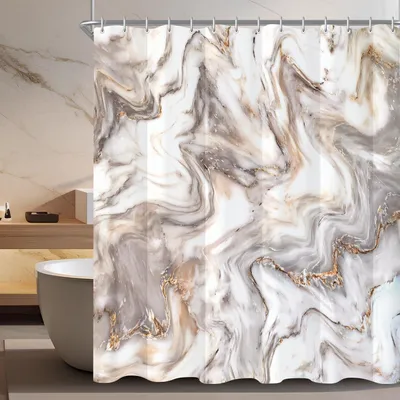 Obrázok produktu pre Sprchový záves 180x180cm Sivá žltá Mramor Záťažový lem Protiplesňový textil