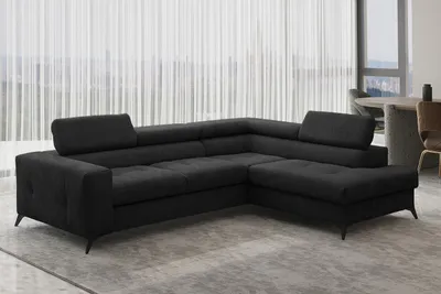 Produktbild von Kaiser Möbel Ecksofa mit schlaffunktion und bettkasten, Sofa L-form, Couch L-form Arcadi Dicker Cord Schwarz Rechts