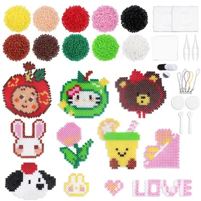 Image de Kit de perles à repasser, plus de 10 000 pièces, de 5 mm, comprenant 2 plaques de support et des accessoires pour des projets créatifs