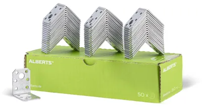 Zdjęcie produktu dla Alberts 846503 Łączniki kątowe, ocynkowane metodą Sendzimira, 50 x 50 x 35 mm, zestaw 50 sztuk