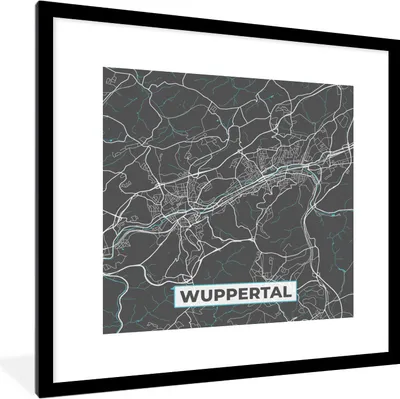 Produktbild von MuchoWow® Gerahmtes Poster Karte - Wuppertal - Blau - Stadtplan - Deutschland 40x40 cm - Poster mit Schwarzem Bilderrahmen Wandposter Rahmen Foto Bilder - Poster - Plakat im Rahmen