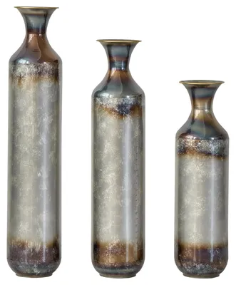 Produktbild von STILVORA Bodenvase 3er Set aus handgefertigtem Metall in Vintage-Optik, handgebrannt, Stehvase aus Massivmetall für Wohnzimmer und Flur, Dekovase nicht wasserdicht