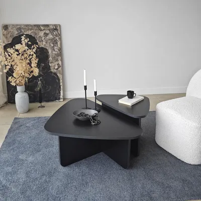 Produktbild von Skye Decor, Hochwertiges Couchtisch-Set (2 Teile), Schwarz, 90 x 35 x 60 cm & 60 x 40 x 40 cm | 100% melaminbeschichtete Spanplatte, 18 mm dick | Modernes Design für stilvolle Wohnräume.