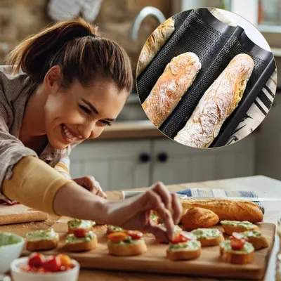 Zdjęcie produktu dla 3 bochenki Bagietka Francuski Chleb Forma do pieczenia Nieprzywierająca Forma do pieczenia Tosty Gotowanie Piekarze Formowanie