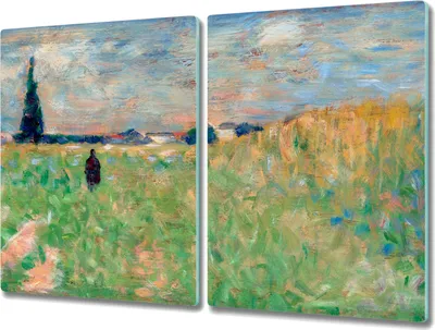 Produktbild von Coloray Herdabdeckplatte 2x40x52 cm Schneidebrett Kochplattenabdeckung Küchenbrett Hackbrett - Sommerlandschaft Seurat