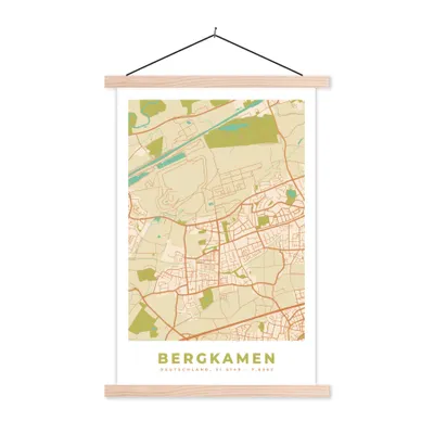 Produktbild von MuchoWow® Textilposter Bergkamen - Karte - Stadtplan - Vintage 120x180 cm mit holzfarbenen Rahmen - Textil-Plakat