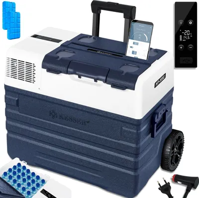 Produktbild von KESSER® Kompressor Kühlbox elektrisch Gefrierbox, Mit APP-Steuerung USB-Anschluss 12/24 V 230V, +Teleskopstange Räder Kühlschrank Kühlung bis -20 °C für Auto, Lkw, Boot, Reisemobil, Camping