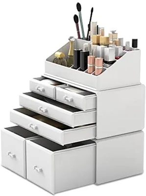 Immagine prodotto di Organizzatore per trucchi 6D, bianco, contenitore per cosmetici con 6 scomparti.