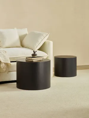 Produktbild von williamspace Holzoptik Beistelltisch-Set aus 2, MDF mit Echtholzfurnier, rund & platzsparend, Schwarz