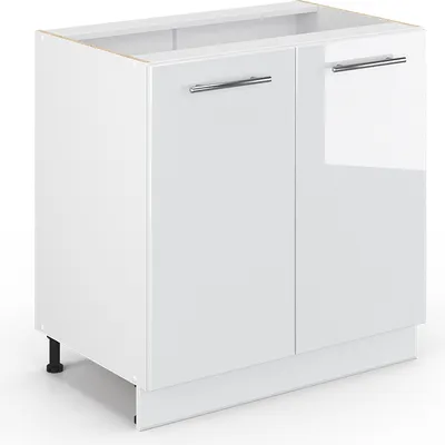 Produktbild von Vicco Spülenunterschrank Fame-Line, 80 cm mit Regal, ohne Arbeitsplatte, Weiß Hochglanz/Weiß