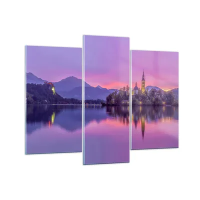 Produktbild von Bilder auf glas - Landschaft Berg See Kirche - 130x100cm - Glasbilder - Wandbilder - Kunstdruck - zum Aufhängen bereit - Wanddekoration aus Glas - Glas Bilder - Wandbild auf Glas - GCB130x100-3208