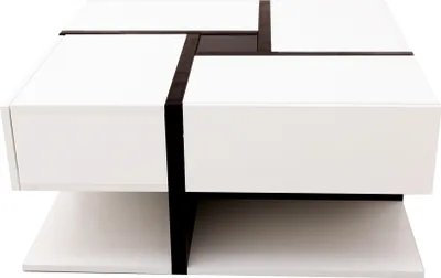 Immagine prodotto di Tavolino Sweiko lucido, tavolino con 4 cassetti, design unico per colori e linee, spazio di archiviazione sottostante. 78x78x36cm