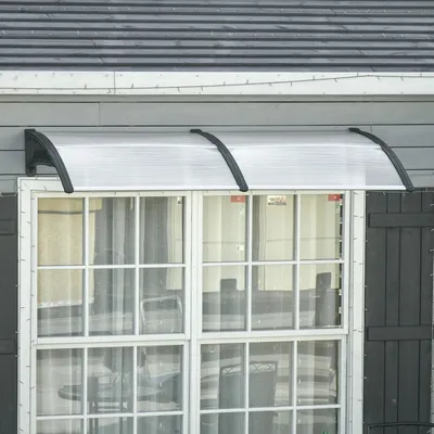 Produktbild von SUGIFT Türvordach Polycarbonat 5 mm, Vordach Haustür UV-Schutz Regenschutz, Alu-Stangen rostfrei, Transparent Schwarz | 200 x 96 cm | 6,3 kg