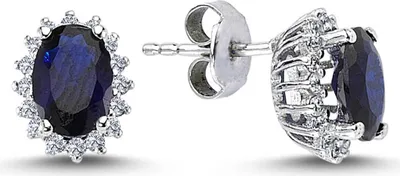Produktbild von Entourage Diamant Oval Saphir Ohrringe 14 Karat Weißgold
