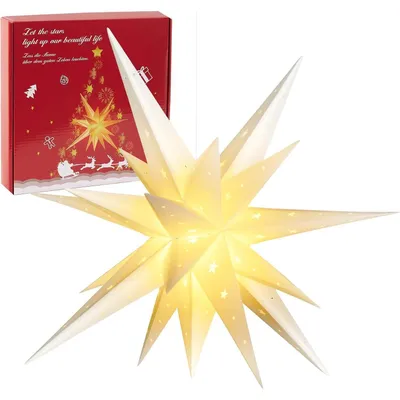 Produktbild von Weihnachtsstern beleuchtet Batterie mit Timer 58cm hängend Weihnachtsdeko Außen LED Stern 3D Leuchtstern für innen und außen