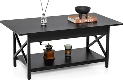Obrázek produktu pro COSTWAY Konferenční stolek, konferenční stolek s policí, stolek do obývacího pokoje, rozkládací stolek do obývacího pokoje, 110 x 60 x 48 cm (černý)