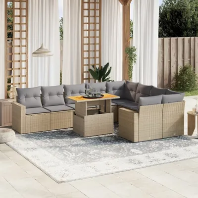 Produktbild von Design 10-tlg. Garten-Sofagarnitur mit Kissen Beige Poly Rattan, Gartenmöbel-Sets 2024 Neu
