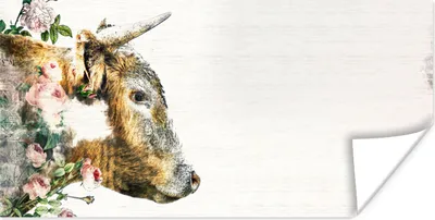 Produktbild von MuchoWow® Poster Schottische Highlander - Aquarell - Blumen 40x20 cm - Poster für die Wand - Poster Schlafzimmer
