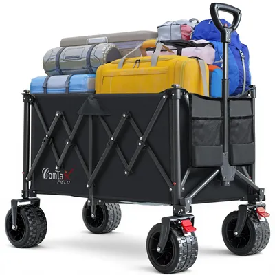 Image de Chariot de plage pliable avec de grandes roues, capable de supporter jusqu'à 200 kg, de couleur noire