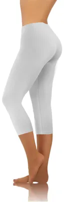 Image de Leggings pour femmes "sesto senso", couleur blanche, coupe 3/4 Capri, en coton. Pantalon de sport pour filles