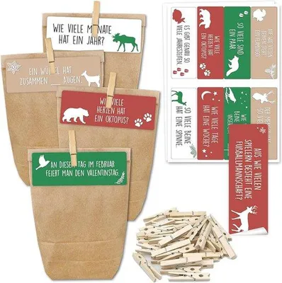 Produktbild von Famanu DIY Adventskalender 24 Geschenktüten mit Zahlenstickern - Naturbraun
