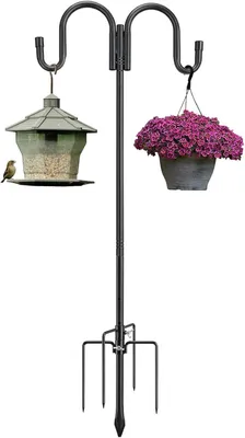 Produktbild von Schäferhaken für den Garten, 170cm, robuster Doppelhaken mit 5-Zinken-Basis, rostbeständig, für Vogelfutterspender, Pflanzenkörbe und Laternen, mattschwarz