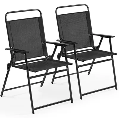 Image de Ensemble de 2 chaises pliantes - Chaises de jardin avec dossier haut et accoudoirs