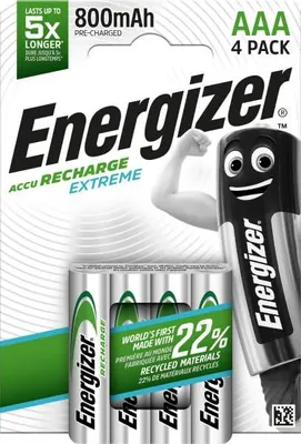 Immagine prodotto di Energizer - Batterie ricaricabili, confezione da 4 batterie AAA, 800 mAh, precaricate