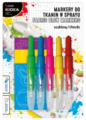 Zdjęcie produktu dla Markery do tkanin w sprayu z szablonami Zwierzaki 5 szt Kidea