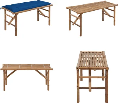 Immagine prodotto di vidaXL Panca da giardino pieghevole con cuscino 118 cm in bambù - Panca da giardino - Panca da giardino - Panca da patio - Panche da patio
