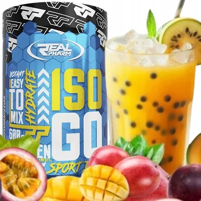 Produktbild von Isotonischer Kohlenhydrat-Vitamin-Drink Real Pharm ISO GO 600 g Geschmack: Mango-Passionsfrucht