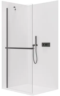 Zdjęcie produktu dla CERANO – Kabina prysznicowa Walk-in Onyx Y L/P – 10 mm + półka/uchwyt – czarna matowa, szkło przezroczyste – 130 x 200 cm