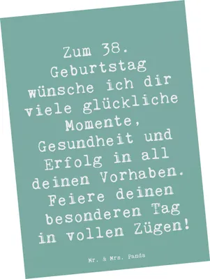 Produktbild von Mr. & Mrs. Panda Postkarte Spruch 38. Geburtstag Glück - Meeresbrise - Geschenk, einzelkarte, glückliche Momente, bildkarte, Jubilar, Postkarten, Erinnerungen, Grußkarte