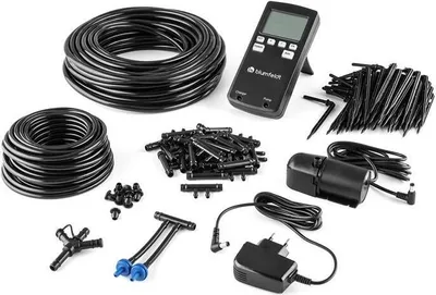Produktbild von Blumfeldt Greenkeeper - Bewässerungsset, Bewässerungssystem, Tröpfchenbewässerungsbausatz, bis zu 60 Topfpflanzen, einstellbare Bewässerung, 12V Pumpe, schwarz
