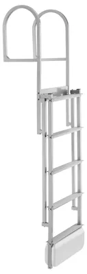 Productafbeelding van Intrekbare boegladder, 5 treden, aluminium boegladder voor pontons met automatische opstijgmechanisme, antislip brede treden, draagvermogen van 227 kg, verstelbare hoogte, geschikt voor toegang tot het meer, zwembad of jacht