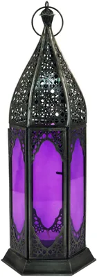 Produktbild von Orientalische Metall/Glas Laterne in Marrokanischem Design, Windlicht, Mehrfarbig, Eisen,Glas,Metall, Farbe: Lila, 35*11,5*11,5 cm