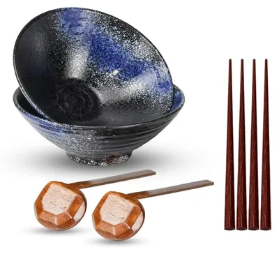 Keramik-Ramen-Schalen 2er Set mit Löffeln & Stäbchen