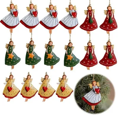 Produktbild von Holzweihnachtsengelhänger - Set von 16 - 8 x 5 cm für Weihnachtsdekoration
