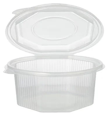 Produktbild von Verpackungsbecher mit Klappdeckeln, PP 8-eckig 750 ml 6,1 cm x 13 cm x 13 cm transparent