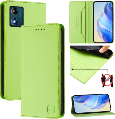 Obrázek produktu pro Kožené pouzdro pro Motorola Moto E13, flipové pouzdro s přihrádkami na karty, peněženkou a stojánkem Zelený