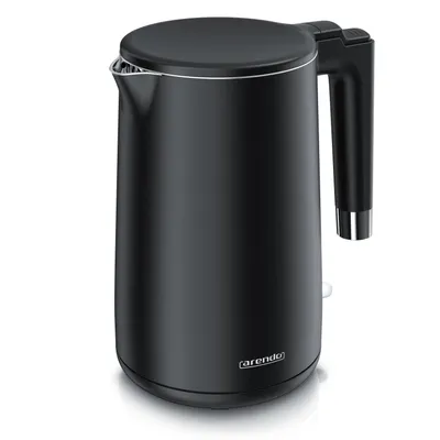 Produktbild von Arendo Wasserkocher Edelstahl CORE, 1,5L, 2000W, Doppelwand, BPA-frei, Cool-Touch, 360°-Basis, LED, Überhitzungsschutz, schwarz matt