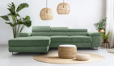 Produktbild von AX LIVING Salbeigrün Cord Couch L Form – Arborio L Wohnlandschaft 280cm