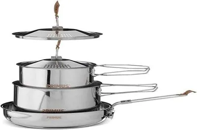 Produktbild von Famanu Kochtopfset für Camping und Outdoor-Kochen - Kompakte Edelstahl-Pannenset