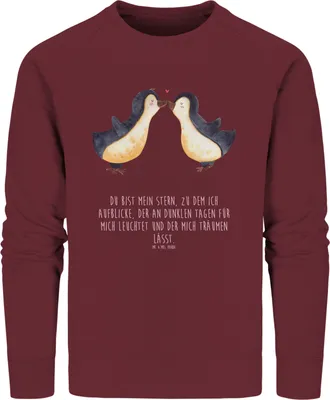 Produktbild von Mr. & Mrs. Panda Baumwoll Pullover Pinguin Liebe Größe M - Burgundy - Geschenk, Sweater, Sweatshirt, Freundin, glücklich, Vertraut, Liebesspruch, Pärchen, Fair Fashion