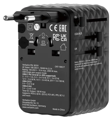 Produktbild von Verbatim Charge 'n' Travel GaN III 100W Ladegerät 5-Port Schwarz