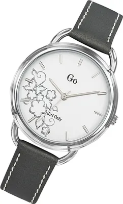 Produktbild von Damen Armbanduhr Girl Only Blumen Design Grau Weiß Lederarmband Quarz Uhr UGO699107