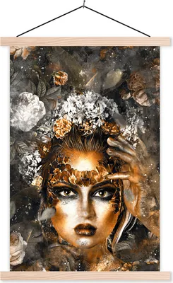 Produktbild von MuchoWow® Textilposter Frauen - Blumen - Gold 40x60 cm mit holzfarbenen Rahmen - Poster